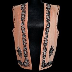 Brown Microfiber Beaded Southwestern Vest - Size  L
